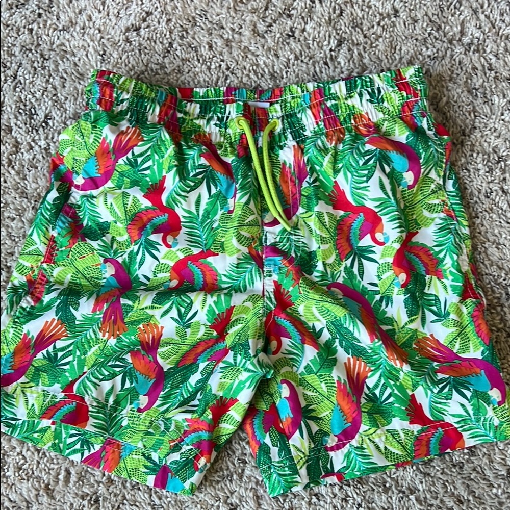 Old Navy Red and Green Swim Trunks with Tropical Flair NWOT